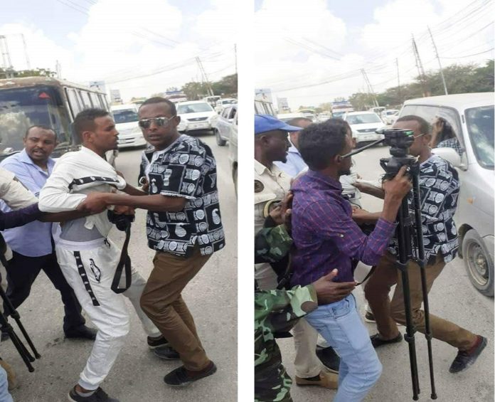 COMBINED journalists Ahmed Nur Isse Mohamed (Samrawi) and Ibrahim Abdirahman Ibrahim (Jokar) while covering a protest in Hargeisa on Sunday 10 Nov 2019