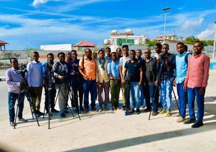 Journalists gather outside SYL Hotel on Wednesday 11 Dec 2019.