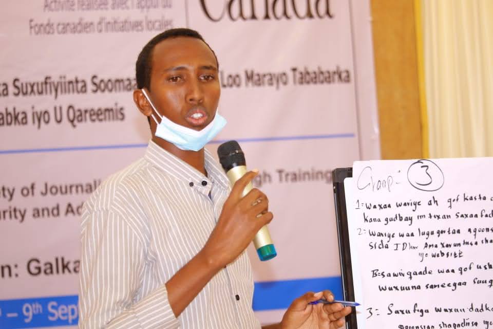 Journalist Sadaq Said Nur attending SJS training in Galkayo in September 2021. | PHOTO/SJS.