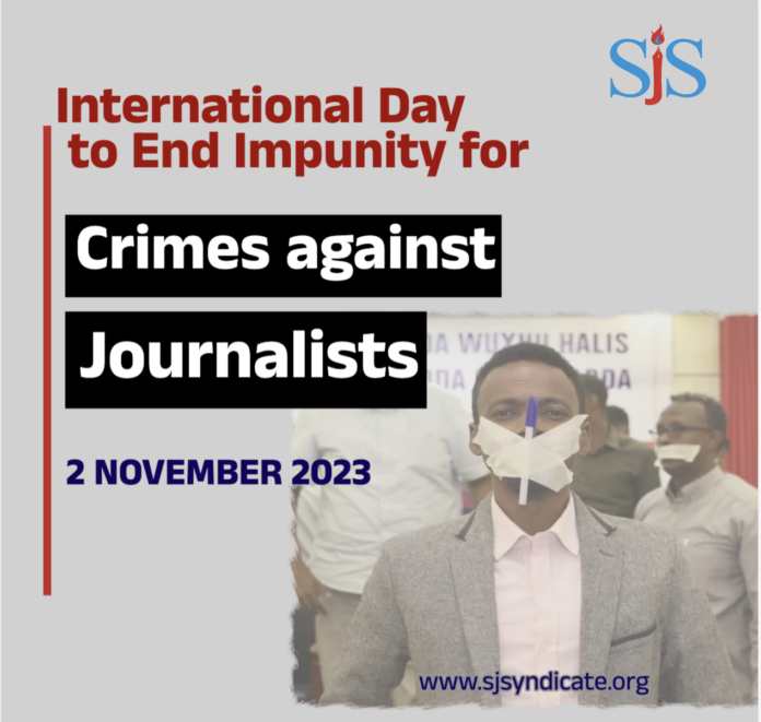 SJS Banner for the International Day to End Impunity for Crimes Against Journalists 2023.