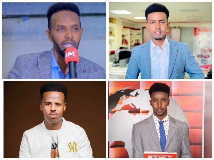 From top left to the right down: MM Somali TV founder Mohamed Abdi Ilig; MM Somali TV reporter Mohamed ; MM Somali TV cameraman Ilyas and RTN TV reporter Abdihafid Nor Barre