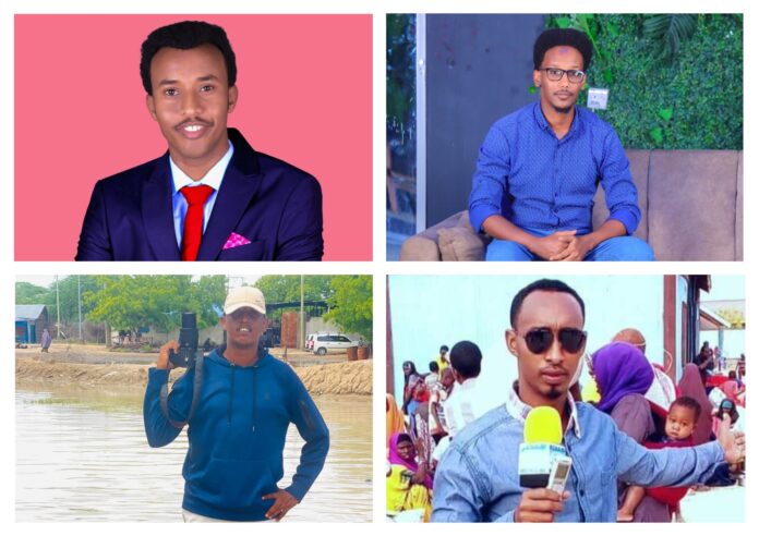 From top left: Garowe-based freelance journalist Mohamed Salah; journalist Said Abdullahi Kulmiye, based in Galkayo; and Jubbaland-based journalists Sharma'arke Abdi Mahdi and Abdinur Hayi Hashi.