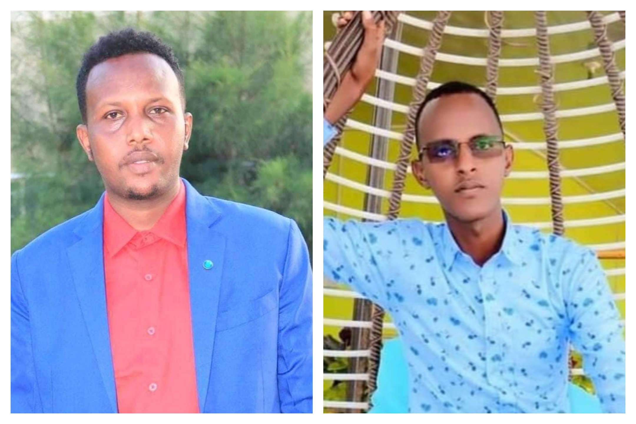 Radio Danan journalists, Abdullahi Ali Mohamud (reporter) and Idiris Abdi Hassan (cameraman). | PHOTO/ Courtesy/ SJS.